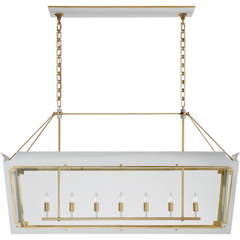 Julie Neill Caddo Linear Lantern Pendant Ceiling Light in Soft White and Gild, Large
