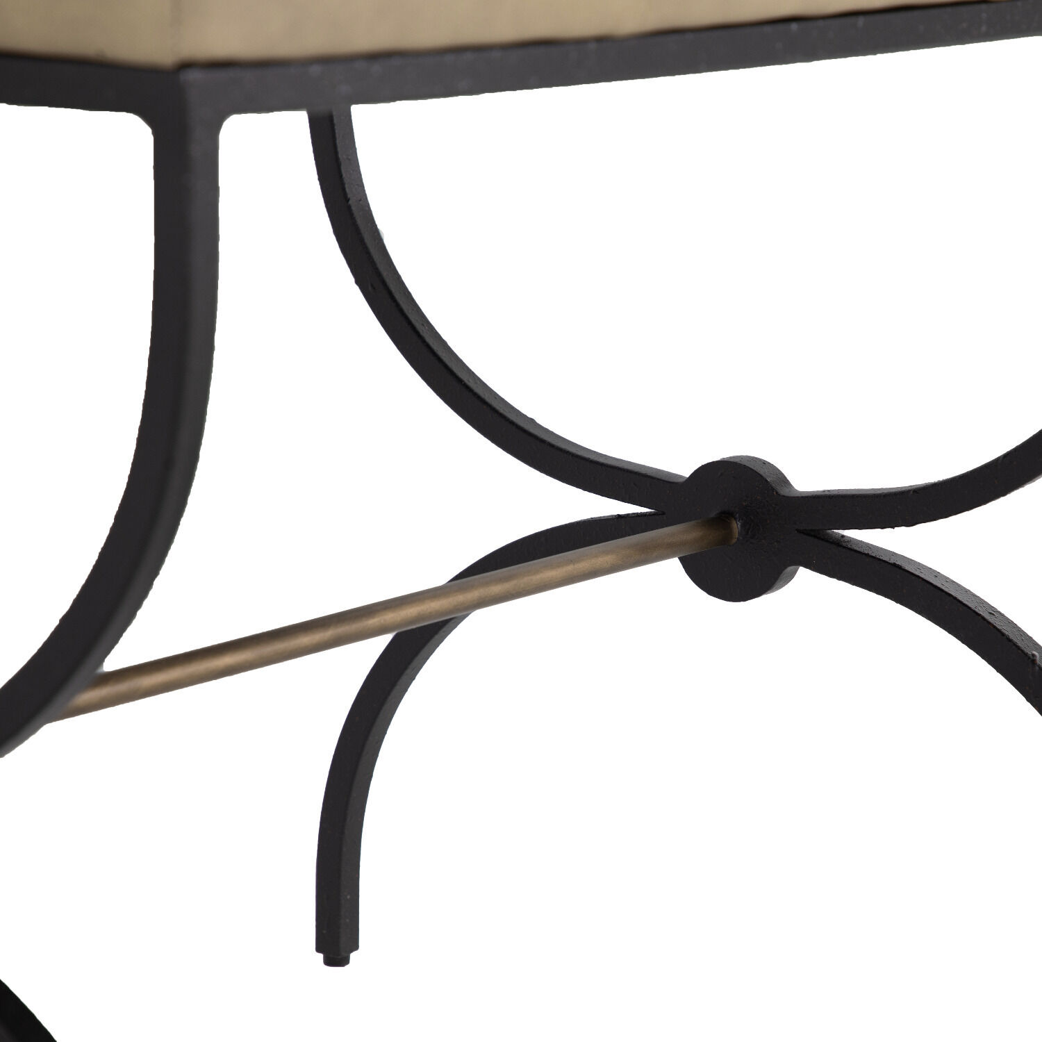 Galvin 21.38 inch Light Grey Leather / Textured Black / Brushed Brass Ottomans Stool
