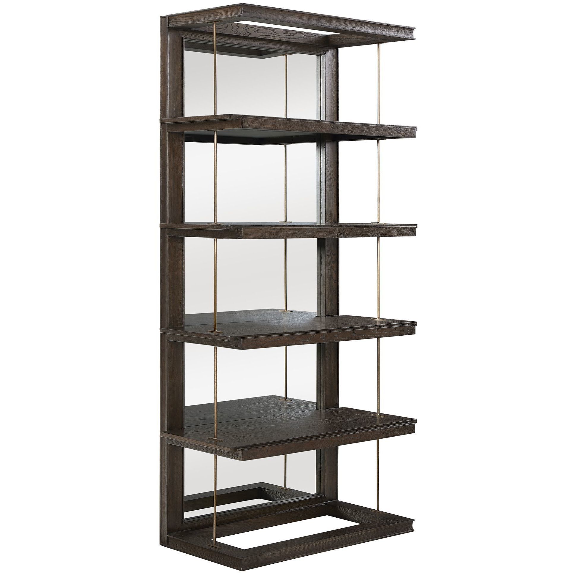 Kai 82 X 40 inch Dark Walnut and Gold Etagere