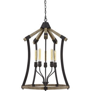Dali 5 Light 24 inch Iron and Light Oak Chandelier Ceiling Light, Bell Lantern