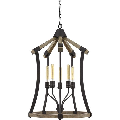 Dali 5 Light 24 inch Iron and Light Oak Chandelier Ceiling Light, Bell Lantern