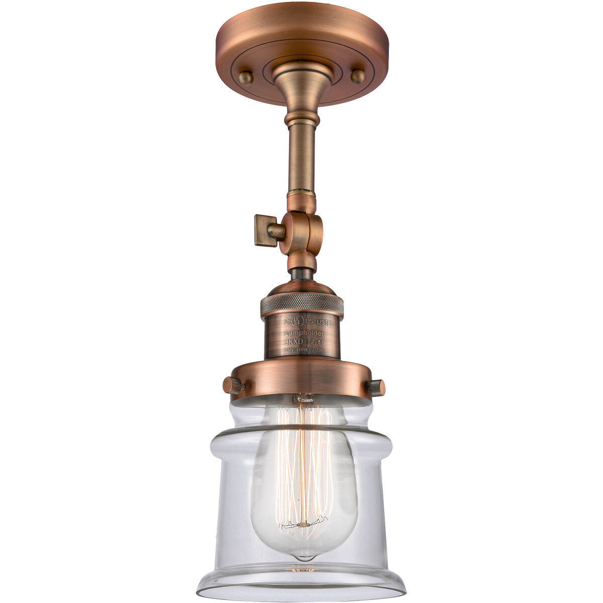 Franklin Restoration Small Canton 1 Light 6 inch Antique Copper Semi-Flush Mount Ceiling Light in Clear Glass, Franklin Restoration