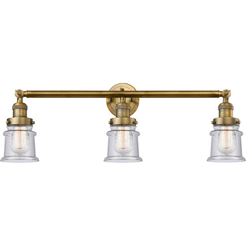 Franklin Restoration Small Canton 3 Light 30 inch Brushed Brass Bath Vanity Light Wall Light in Seedy Glass, Franklin Restoration