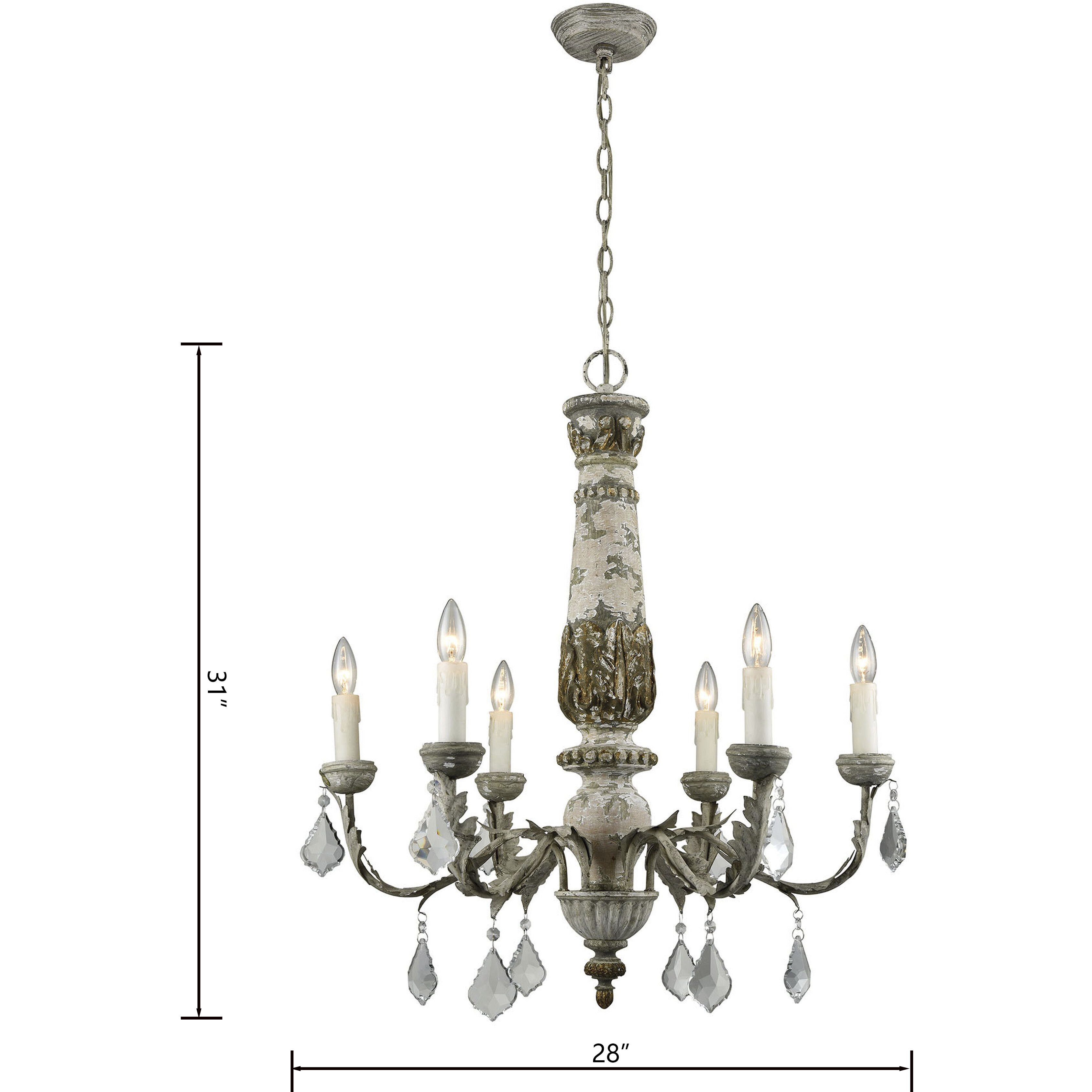 Genevieve 6 Light 28 inch Aged Gray and Clear Chandelier Ceiling Light