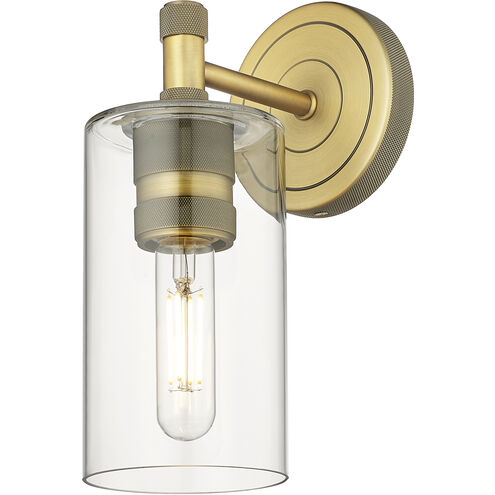 Downtown Urban Crown Point Armed Sconce Wall Light in Brushed Brass, Clear