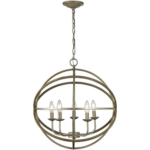 Apollo 5 Light 20 inch Antique Silver Leaf Pendant Ceiling Light