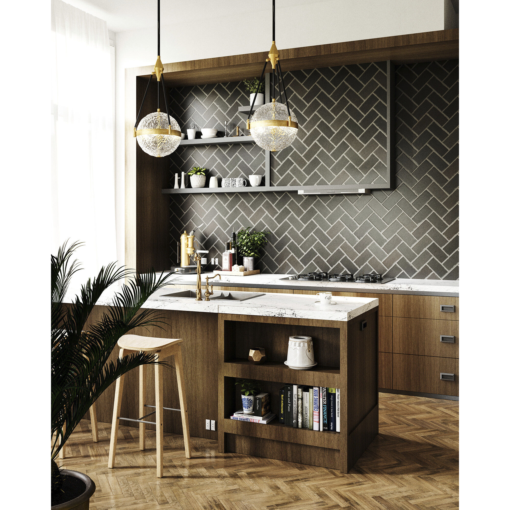 Alora Mood Harmony Pendant Ceiling Light in Brushed Gold, Clear Water Glass