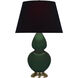 Double Gourd 31 inch 150.00 watt Jungle Glazed Ceramic with Antique Natural Brass Table Lamp Portable Light in Ink Black with Rose Red