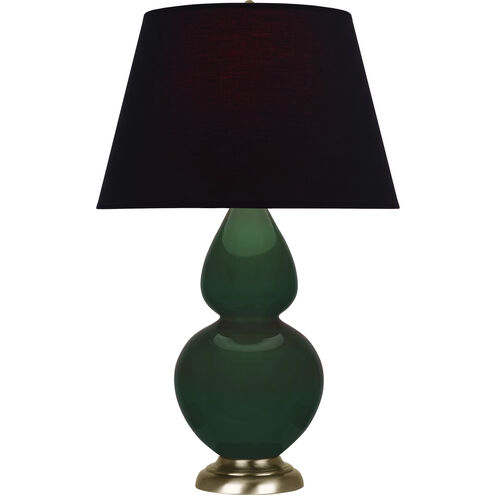 Double Gourd 31 inch 150.00 watt Jungle Glazed Ceramic with Antique Natural Brass Table Lamp Portable Light in Ink Black with Rose Red