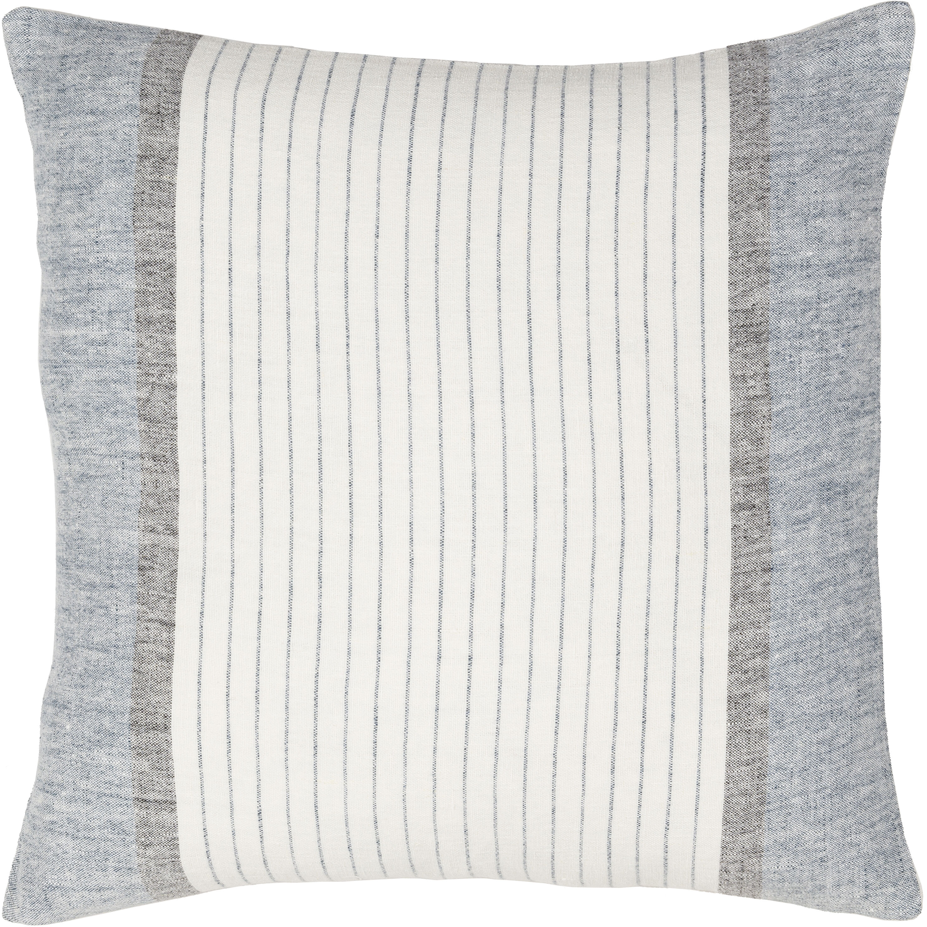 Linen Stripe Buttoned 20 inch Cream Pillow Kit in 20 x 20, Square