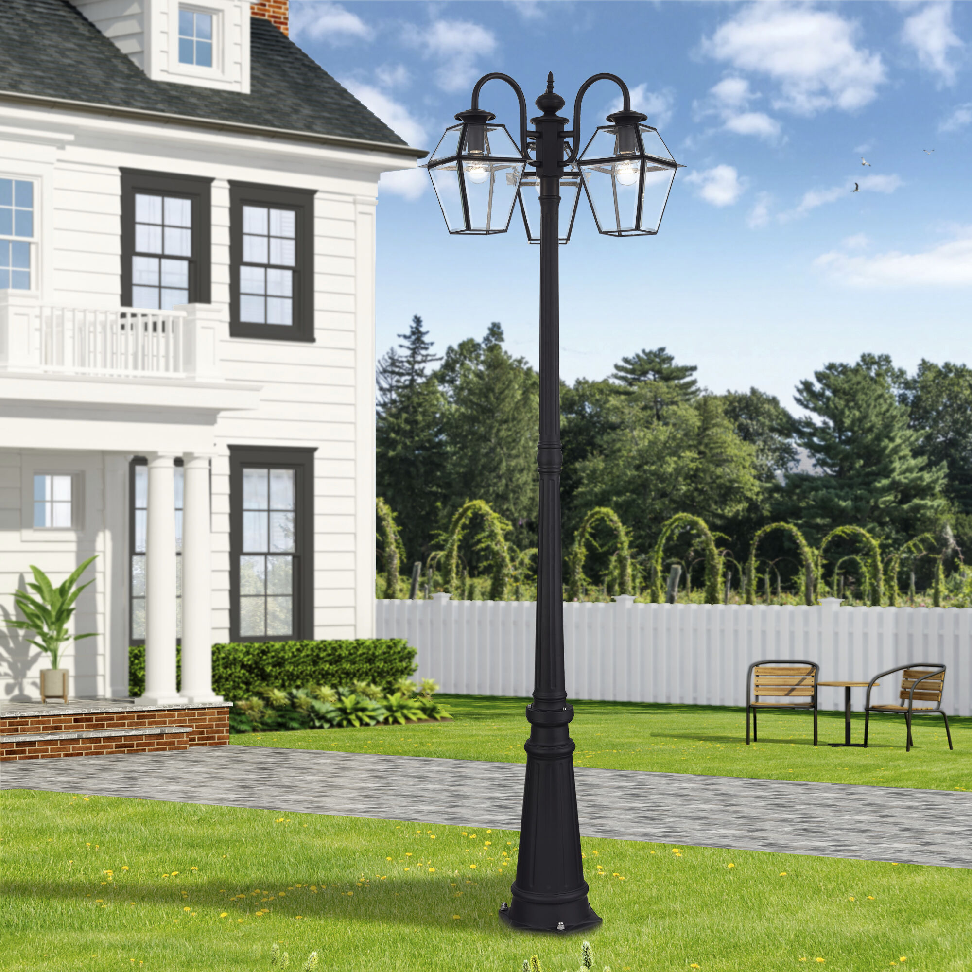 Westover 3 Light 80.13 inch Black Outdoor 3 Head Post Light