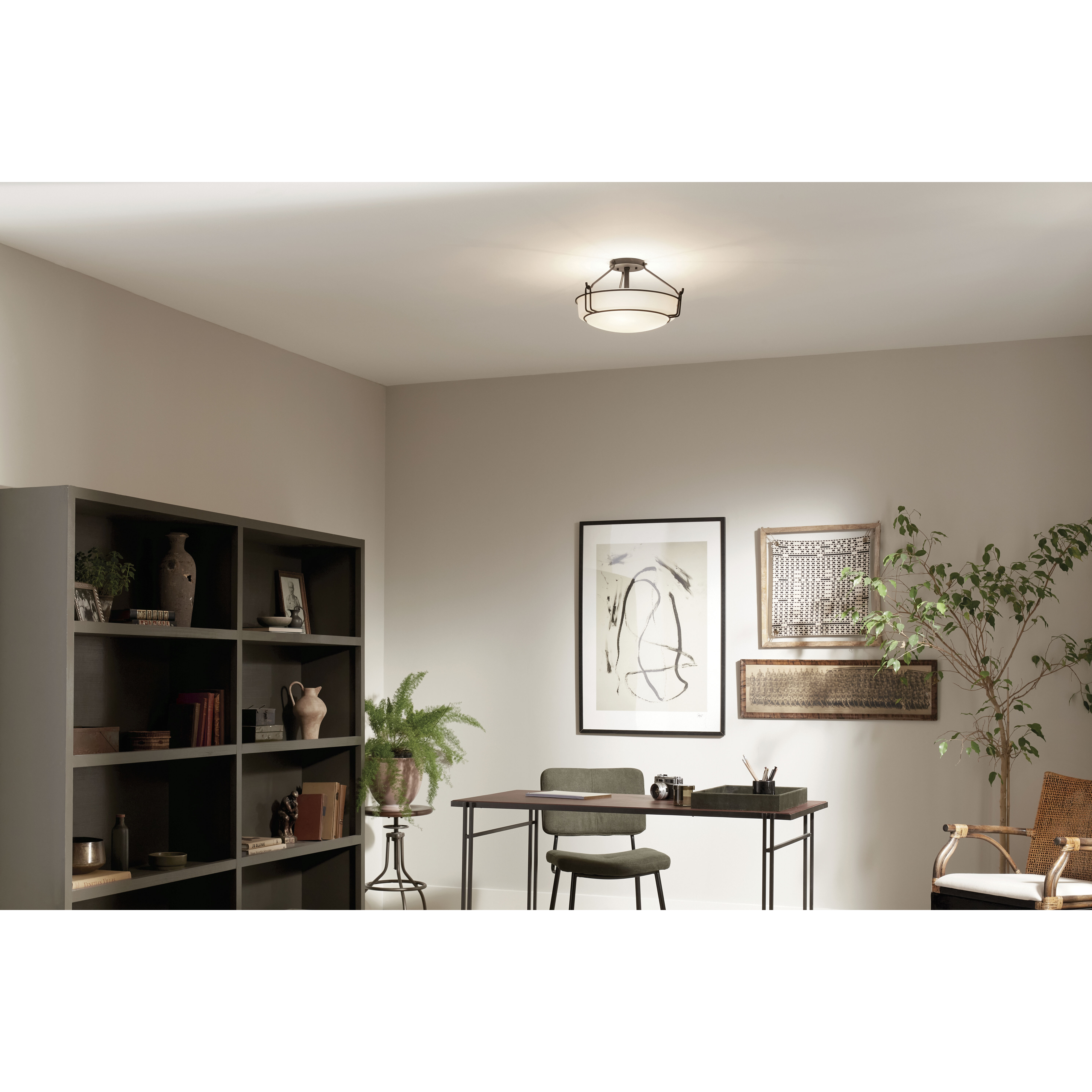 Alkire 3 Light 16.5 inch Black Semi Flush Mount Ceiling Light 