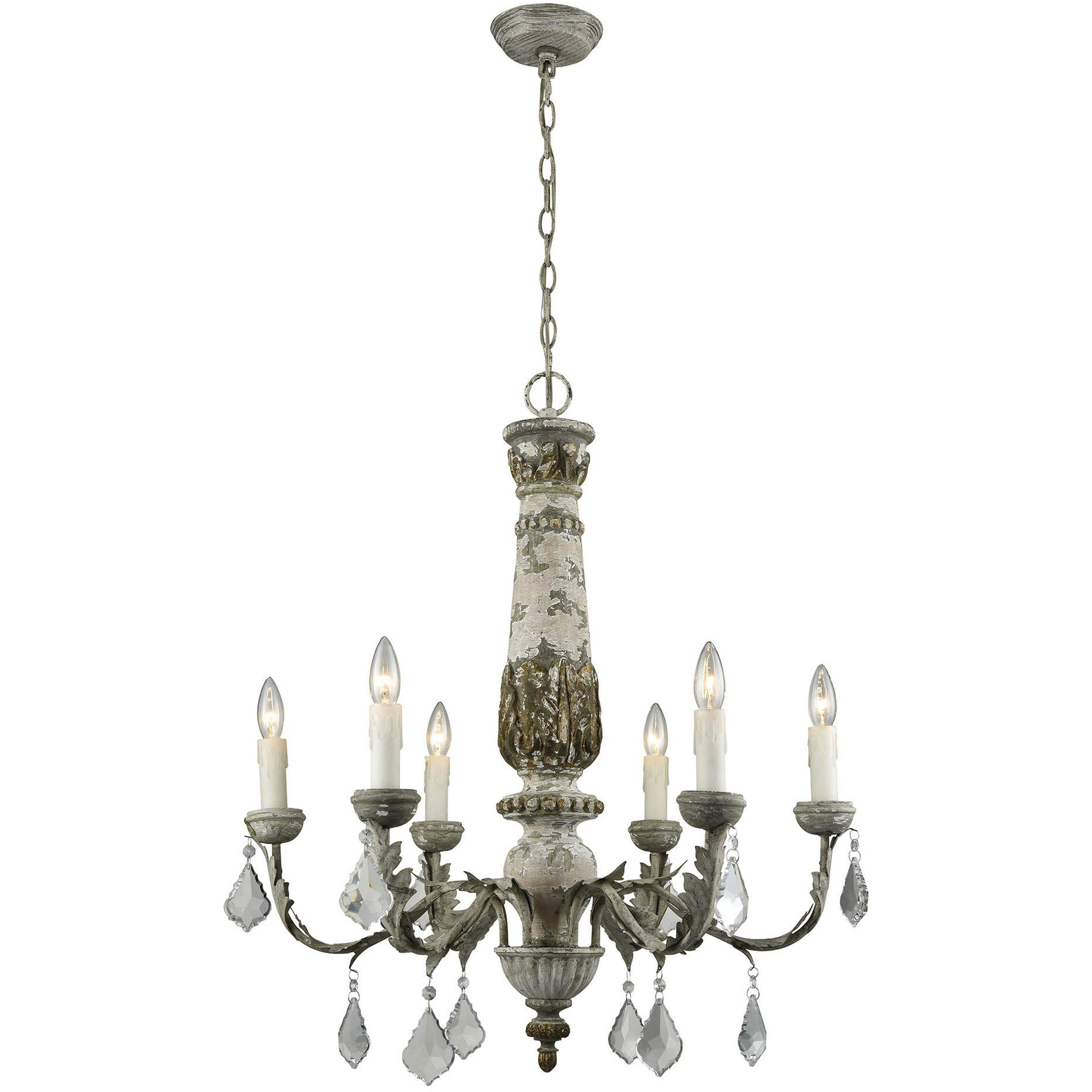 Genevieve 6 Light 28 inch Aged Gray and Clear Chandelier Ceiling Light