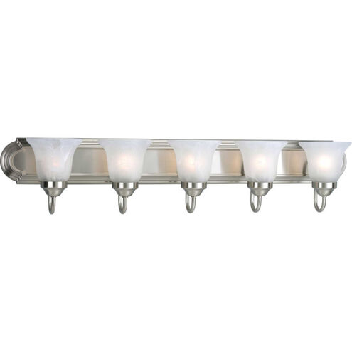 Alabaster Glass 5 Light 36 inch Brushed Nickel Bath Vanity Wall Light