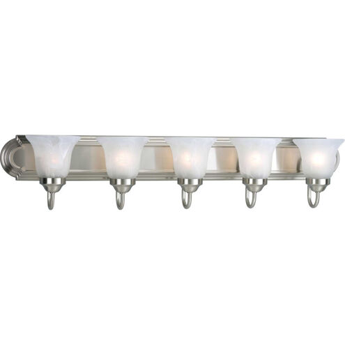 Alabaster Glass 5 Light 36 inch Brushed Nickel Bath Vanity Wall Light