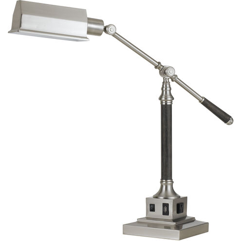Angelton 36 inch 60 watt Brushed Steel and Wood Desk Lamp Portable Light