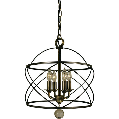 Nantucket 4 Light 13 inch Mahogany Bronze and Antique Brass Mini Chandelier Ceiling Light