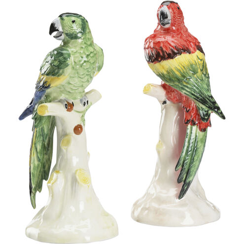 Parrots with Cherries Red and Green Figurines, Large, Pair