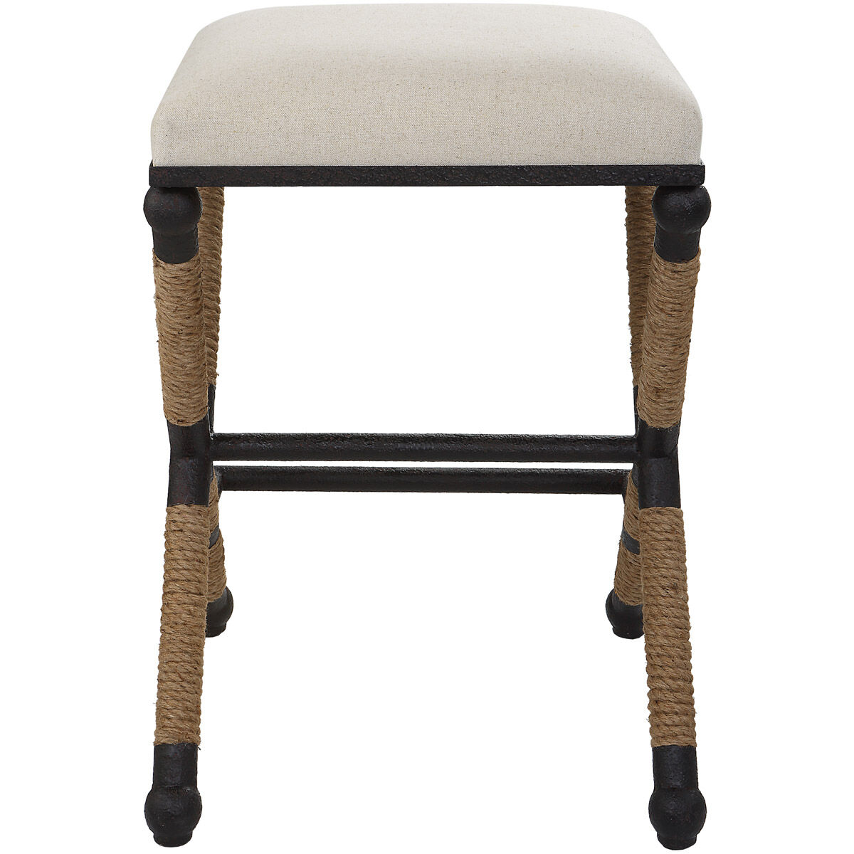 Firth 28 inch Rustic Iron and Natural Fiber Rope with Oatmeal Counter Stool