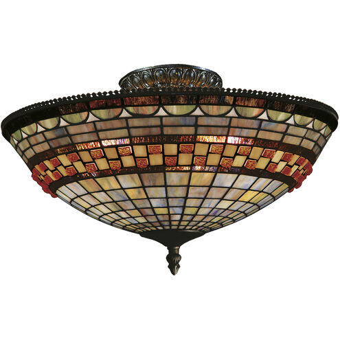 Jewelstone 3 Light 16 inch Classic Bronze Semi Flush Mount Ceiling Light