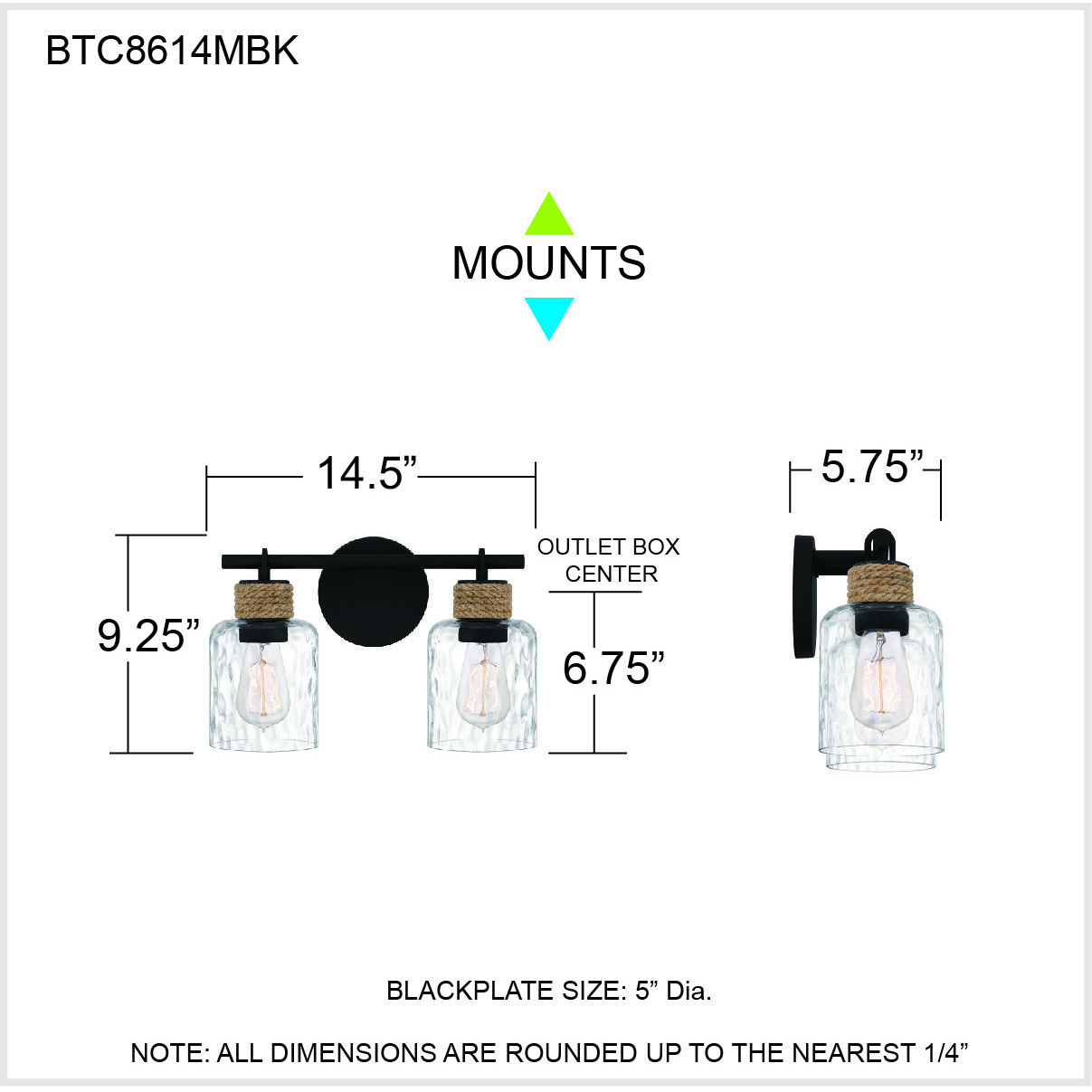 Baltic 2 Light 15 inch Matte Black Bath Light Wall Light