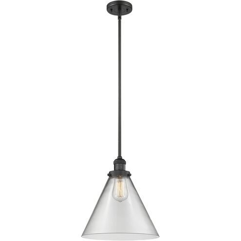 Franklin Restoration Cone 1 Light 12 inch Matte Black Mini Pendant Ceiling Light in Incandescent, Clear, Franklin Restoration