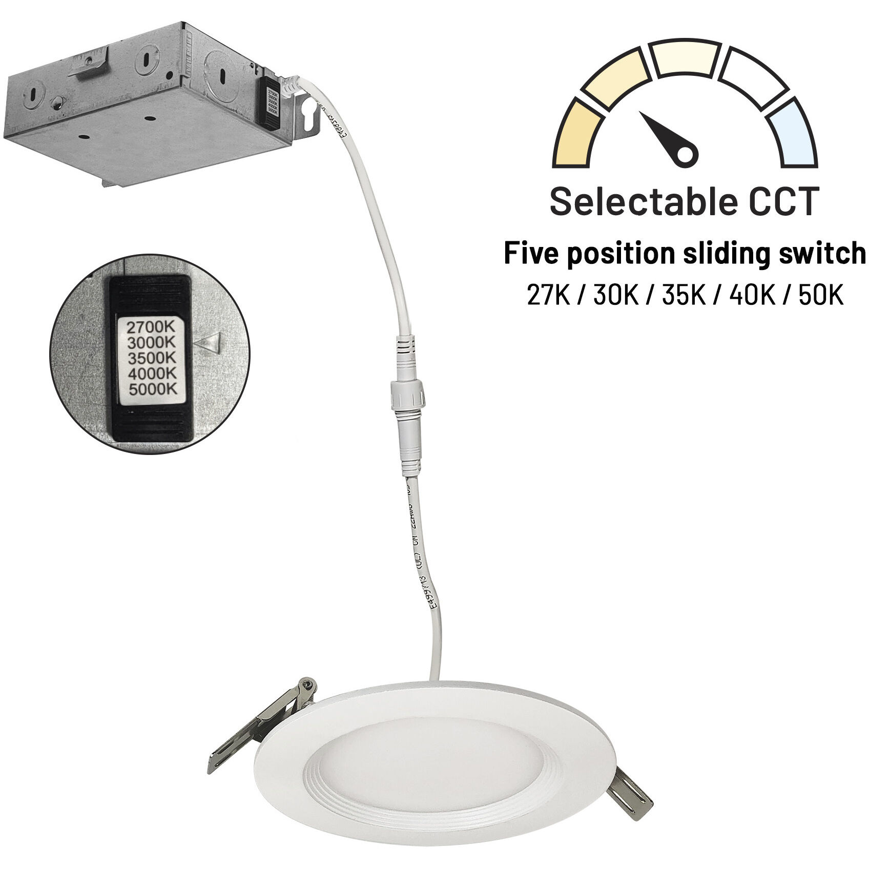 E-Series Matte Powder White Recessed Downlight, Selectable CCT