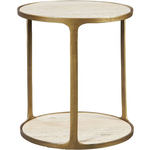 Clench 23.25 X 21.25 inch Antique Brass and Beige Travertine Side Table