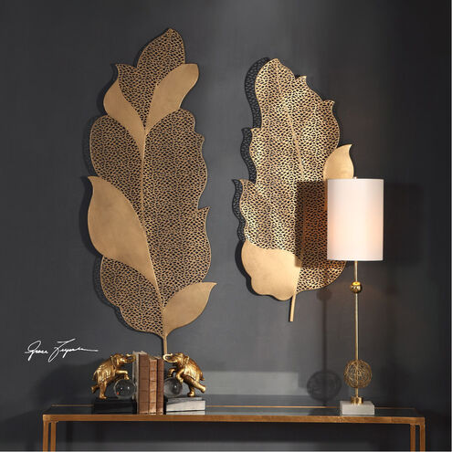 Autumn Lace Antique Brushed Gold Wall Art, Set of 2