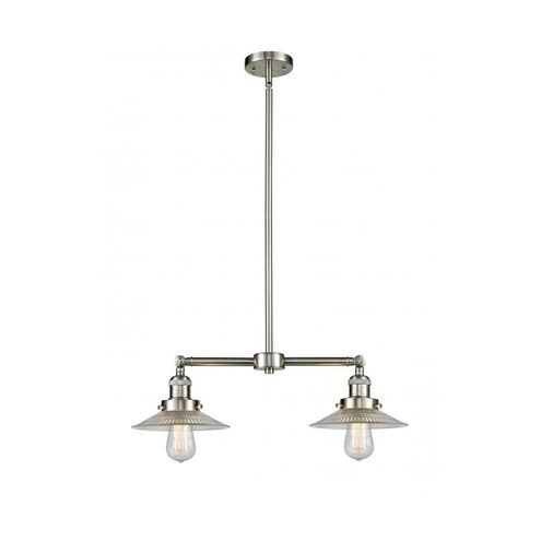 Franklin Restoration Halophane 2 Light 21 inch Brushed Satin Nickel Chandelier Ceiling Light in Clear Halophane Glass, Franklin Restoration