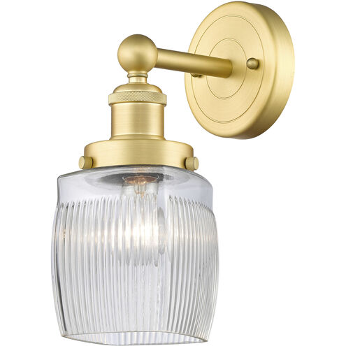 Colton 1 Light 6 inch Satin Gold Sconce Wall Light in Clear Halophane Glass