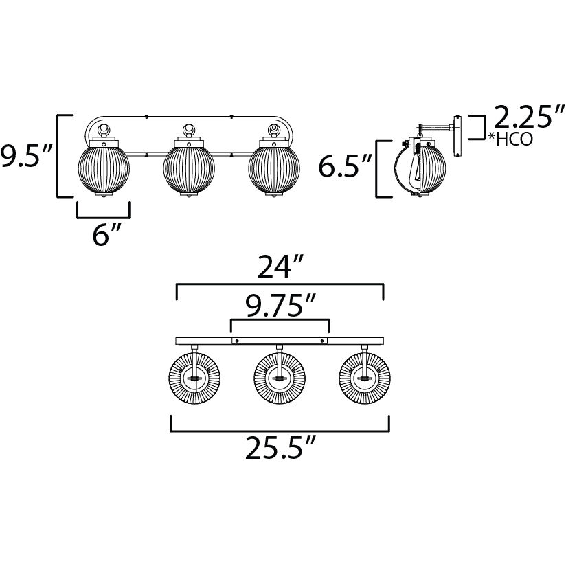 Kasbah 3 Light 25.5 inch Satin Nickel Bath Vanity Wall Light
