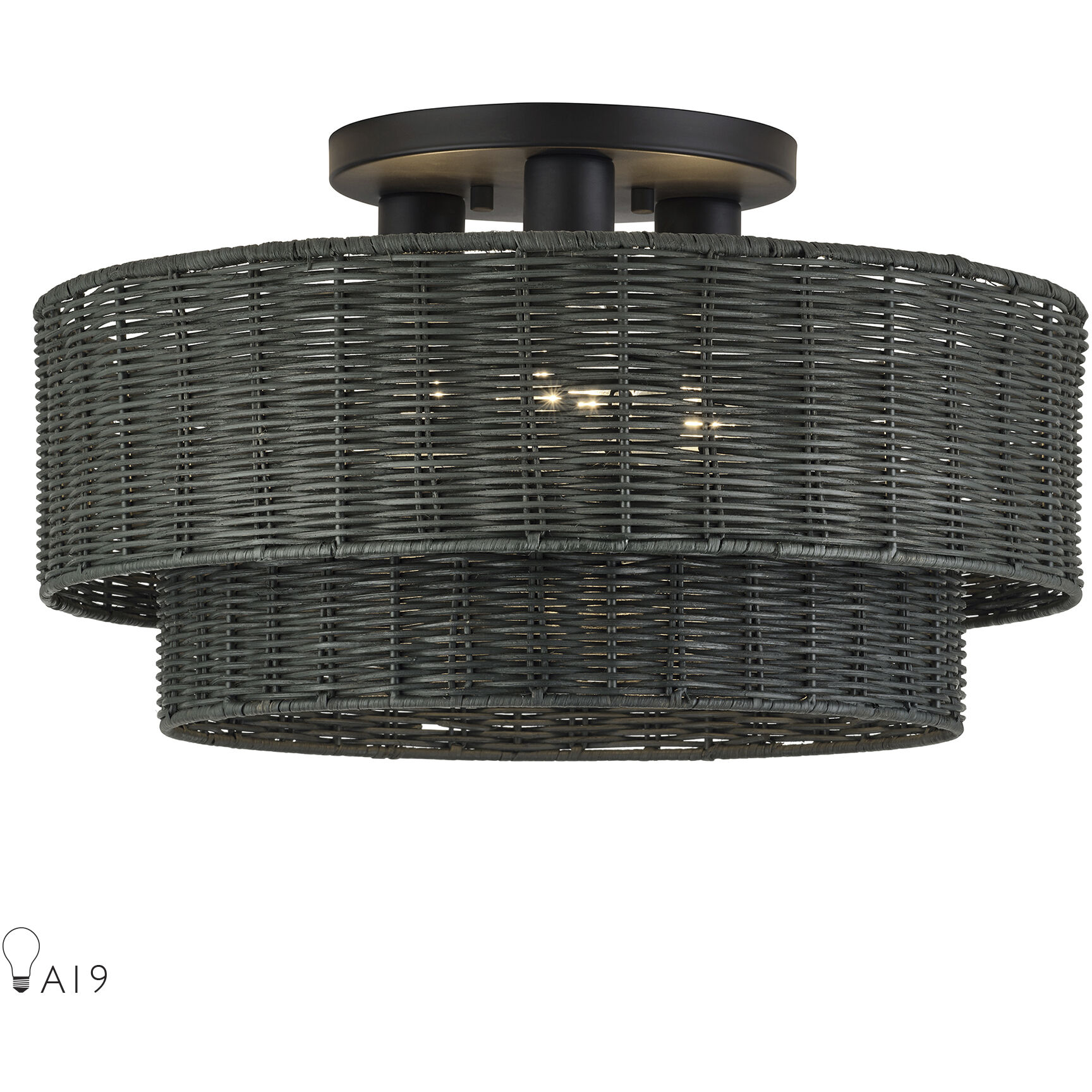 Weavington 3 Light 18 inch Black Semi Flush Mount Ceiling Light, Large