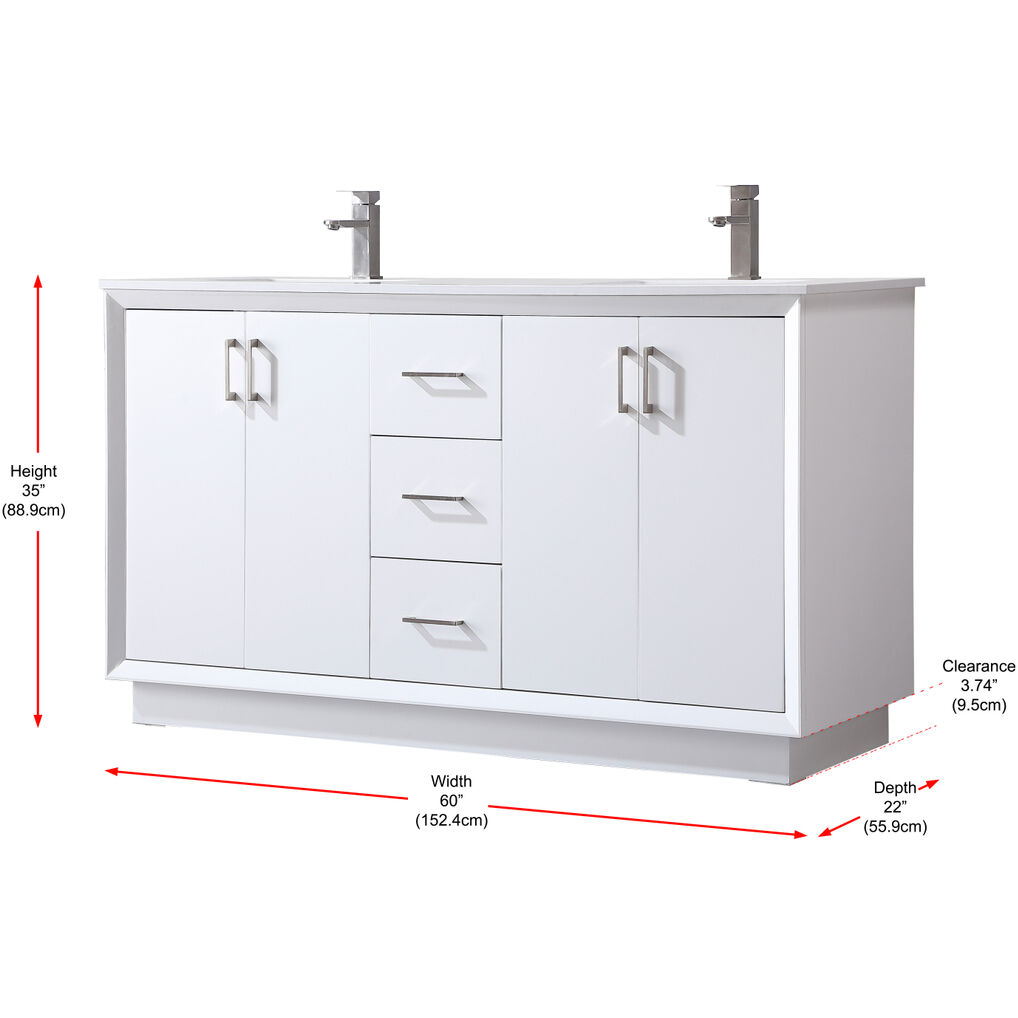 Hayes 60 X 22 X 35 inch White Vanity Sink Set