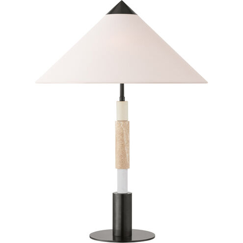 Kelly Wearstler Mira 28.5 inch 14.5 watt Bronze and Travertine Stacked Table Lamp Portable Light in Linen, Medium