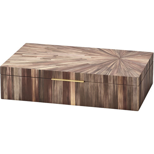 Palm 14.25 inch Brown Straw and Antique Brass Marquetry Box