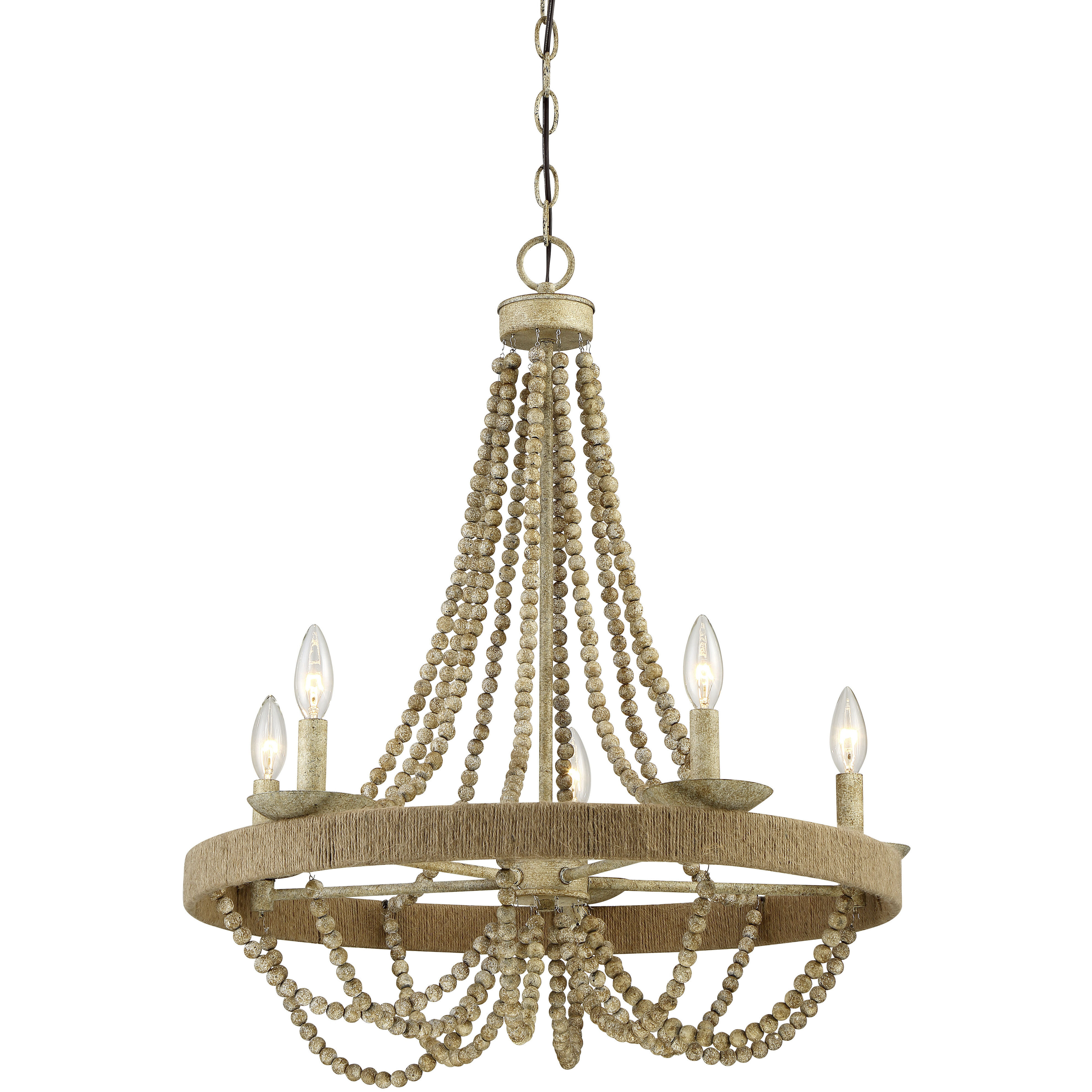 Bohemian 5 Light 26 inch Natural Wood with Rope Chandelier Ceiling Light