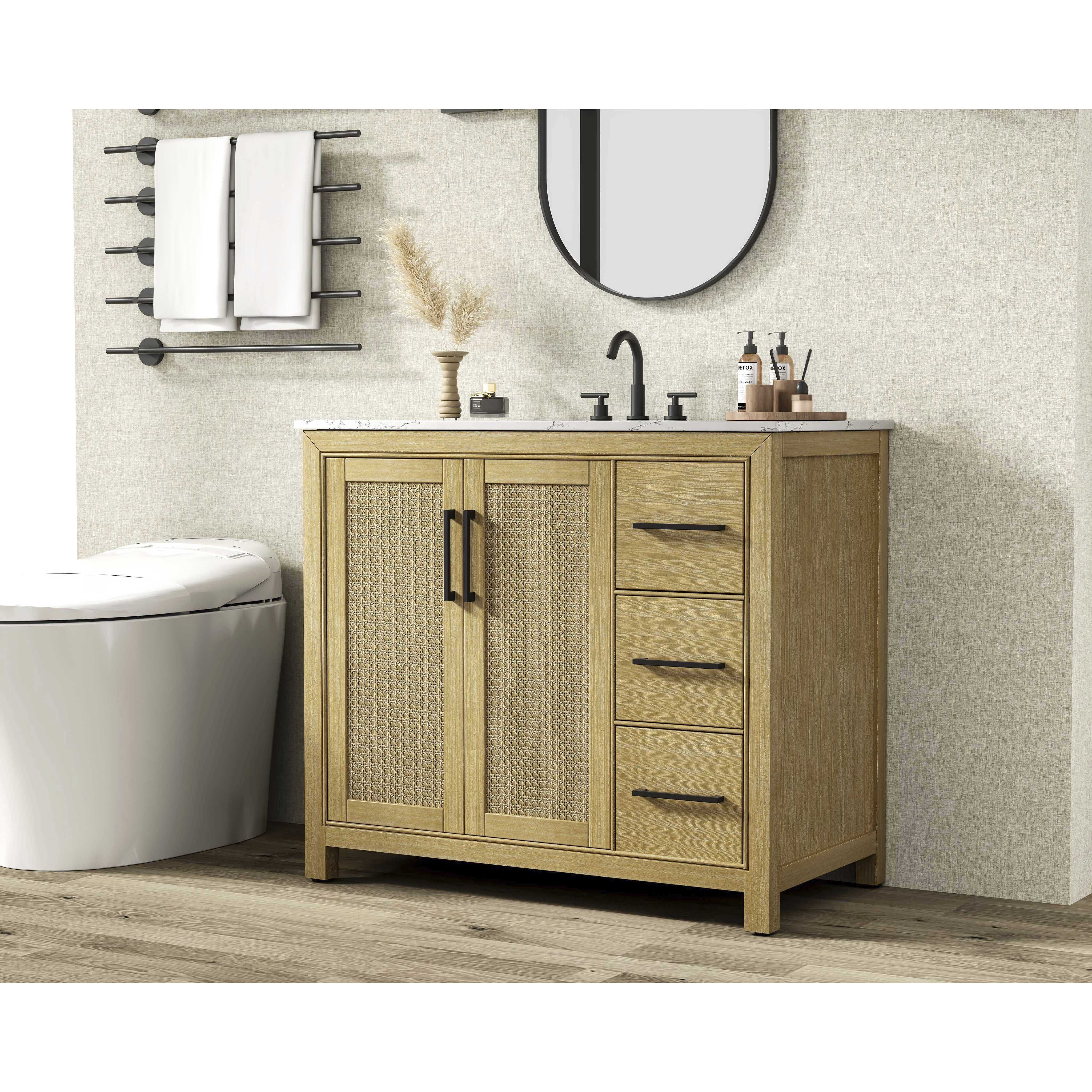 Alina 42 X 34 inch Linen Oak Bathroom Vanity Cabinet