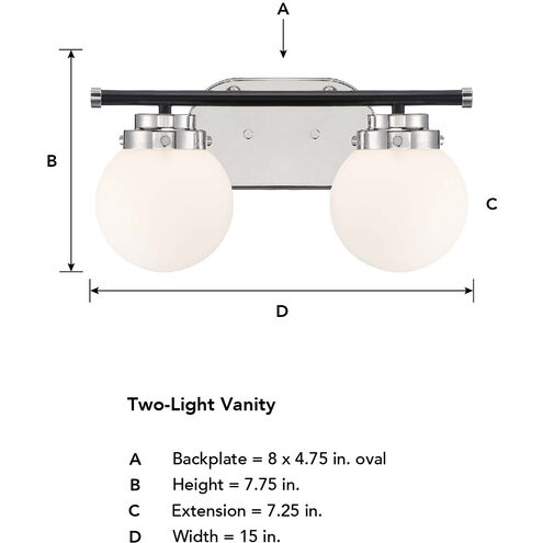 Elle 2 Light 15 inch Polished Nickel Vanity Light Wall Light