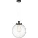 Beacon 1 Light 13.75 inch Matte Black Mini Pendant Ceiling Light in Seedy Glass