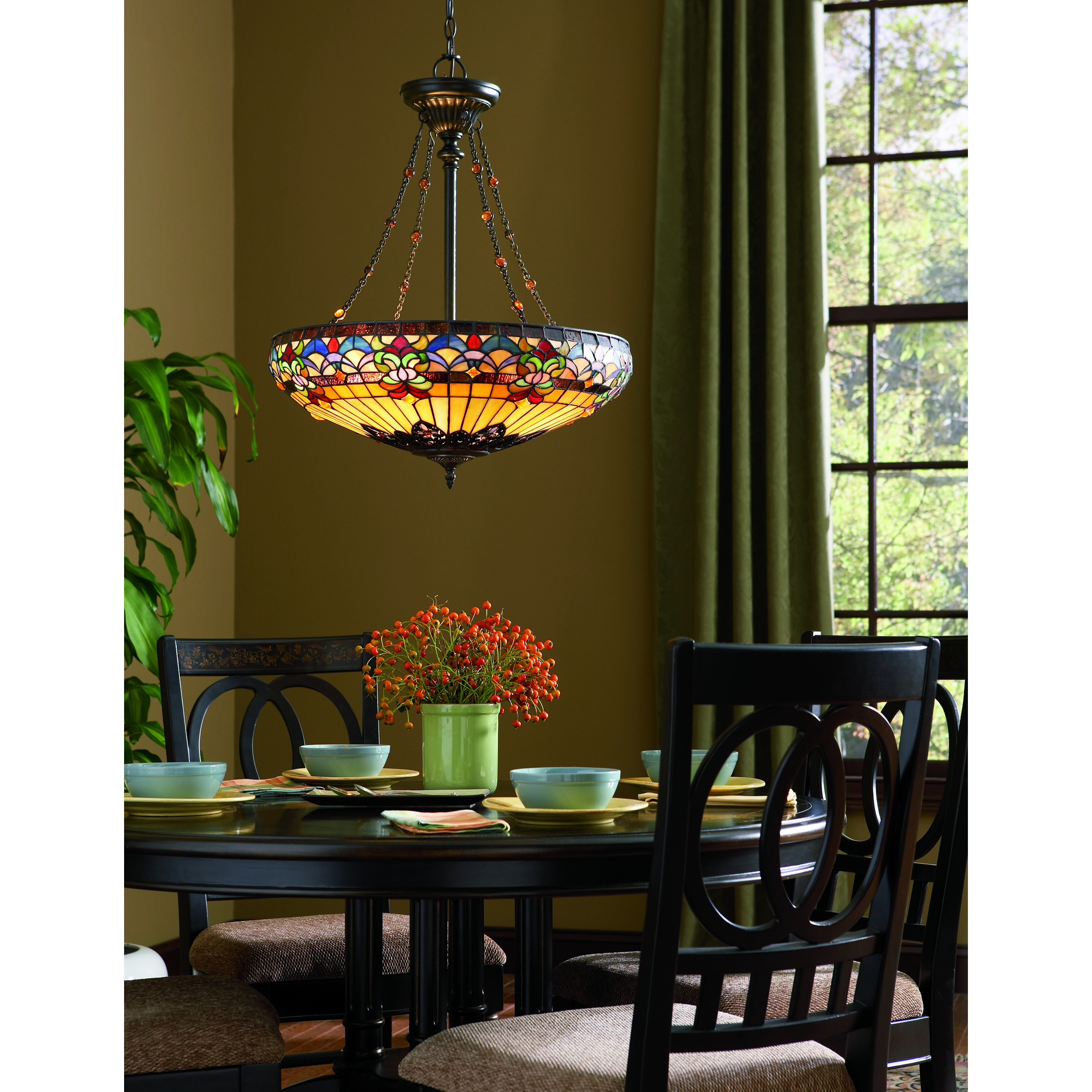 Belle Fleur 4 Light 23 inch Vintage Bronze Pendant Ceiling Light, Naturals