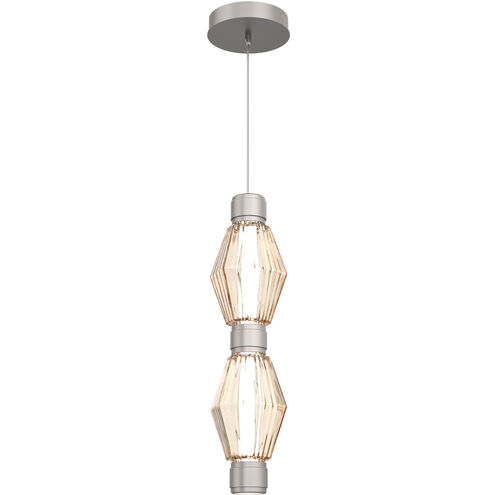 Aalto Mandrel LED Metallic Beige Silver Pendant Ceiling Light in 3000K LED, Optic Rib Amber