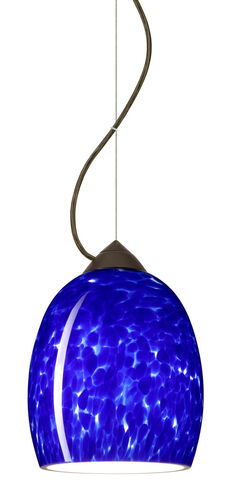 Lucia 1 Light Bronze Pendant Ceiling Light in Blue Cloud Glass, Incandescent