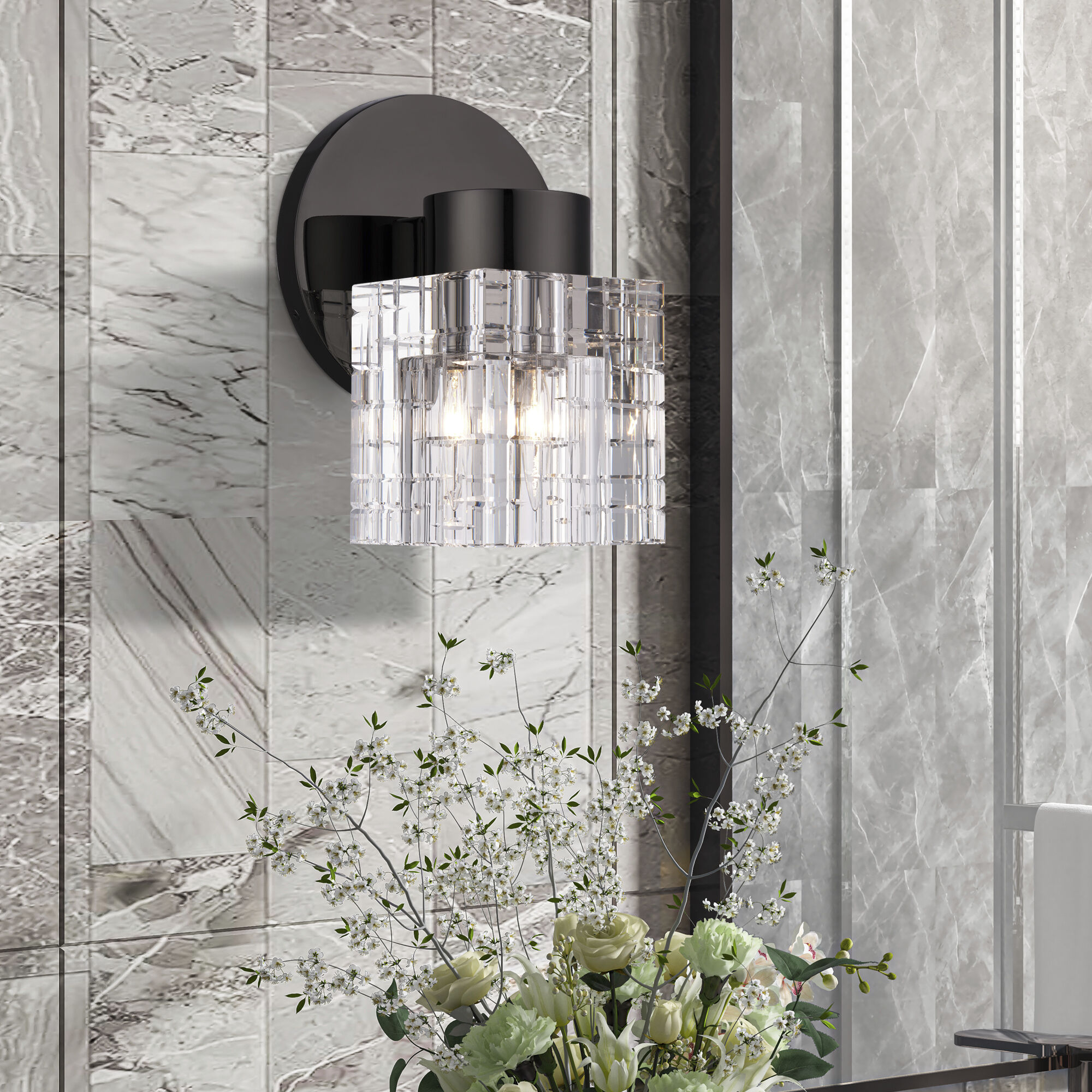 Rotterdam 1 Light 7 inch Black Chrome Crystal Single Sconce Wall Light