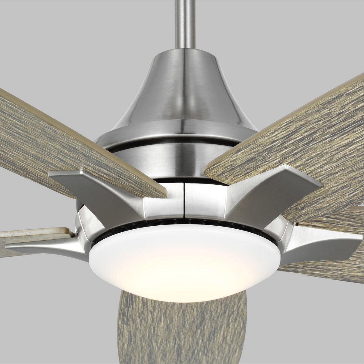 Lowden 52 LED 52 inch Brushed Steel with Silver/Light Grey Weathered Oak reversible blades Indoor/Outdoor Ceiling Fan