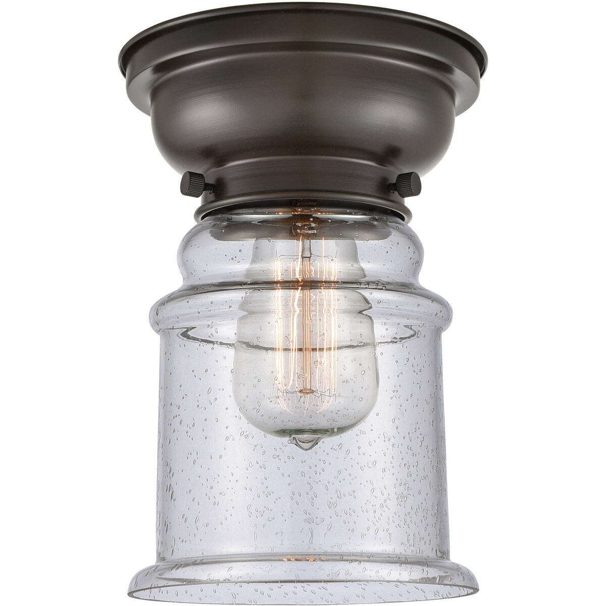 Aditi Small Canton 1 Light 6 inch Oil Rubbed Bronze Flush Mount Ceiling Light in Seedy Glass, Aditi