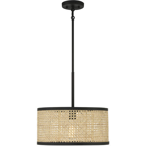 Mid-Century Modern 1 Light 16 inch Natural Cane with Matte Black Pendant Ceiling Light