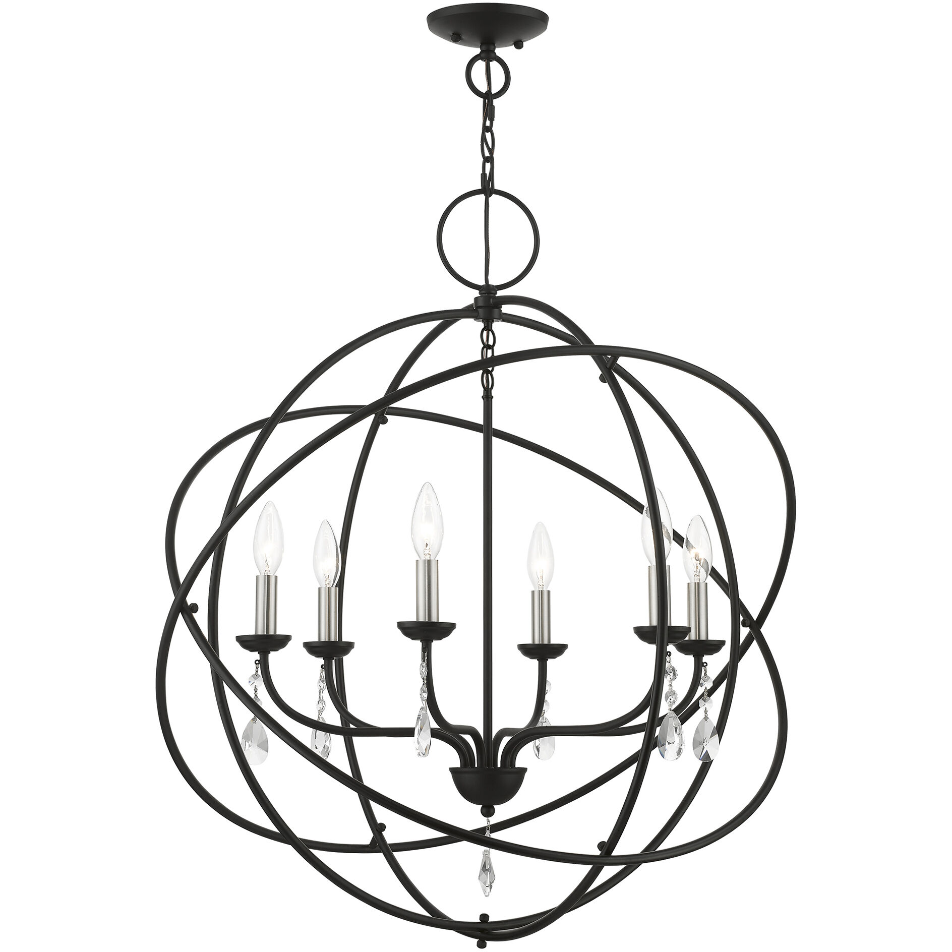 Aria 6 Light 28 inch Black with Brushed Nickel Finish Candles Pendant Chandelier Ceiling Light, Globe