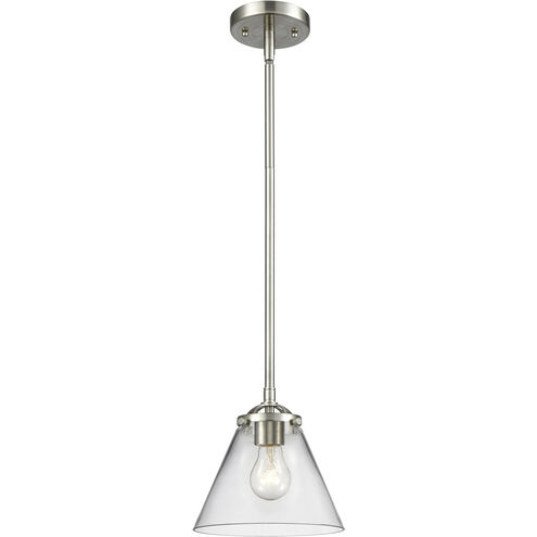 Nouveau Cone 1 Light 7.75 inch Brushed Satin Nickel Mini Pendant Ceiling Light in Incandescent, Clear, Nouveau