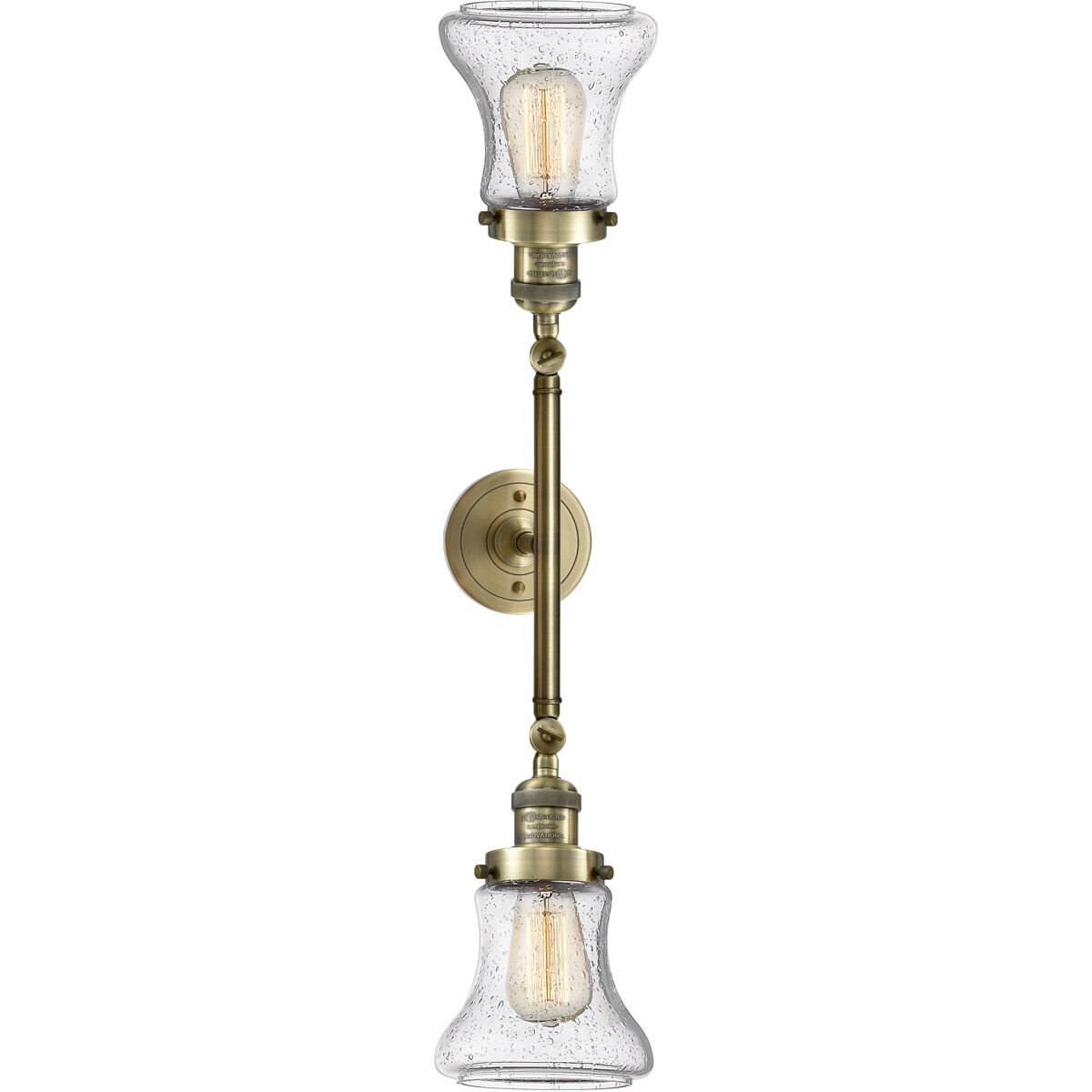 Franklin Restoration Bellmont 2 Light 17 inch Antique Brass Bath Vanity Light Wall Light in Incandescent, Seedy Glass, Franklin Restoration